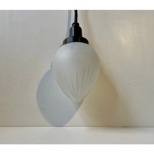 Scandinavian Art Deco Drop Shaped Pendant Lamp in Opaque Glass, 1930s For Sale - Image 6 of 10