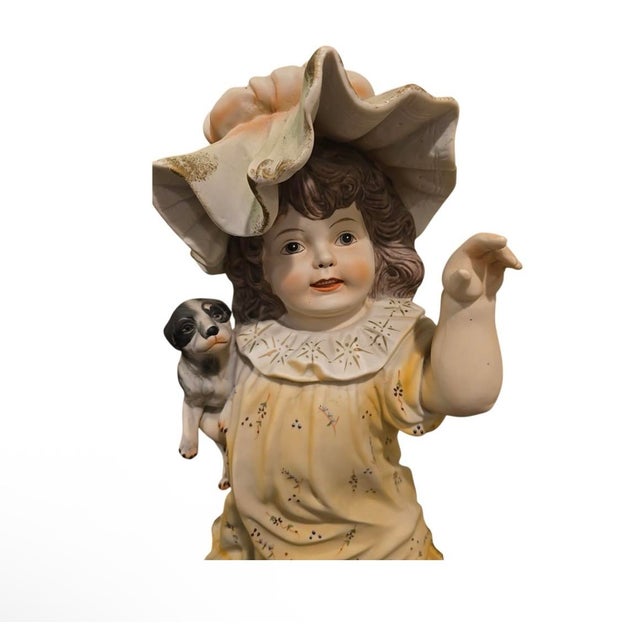 Antique German Gebruder Huebach Bisque Piano Girl Dog Statue 1880 Excellent used condition, and please see photos as part...