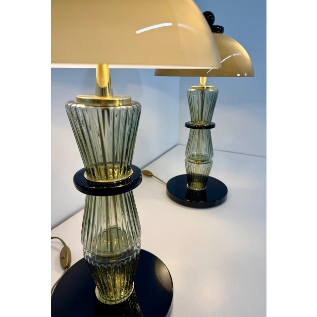Murano Glass Table Lamps in Smoked Grey and Black Glass and Brass, 2000s, Set of 2 For Sale - Image 9 of 16