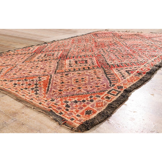 Red Vintage Beni M'Guild Zayane Moroccan Rug, 06'09 X 11'02 For Sale - Image 8 of 10