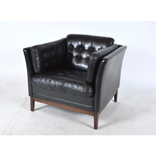 Danish Black Leather Lounge Armchair from Mogens Hansen, Denmark, 1960s For Sale - Image 4 of 18