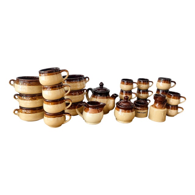 Large French Provincial Ceramic Coffee and Soup Service, 1970s, Set of 26 For Sale
