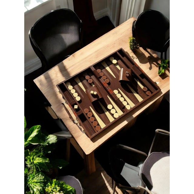 Backgammon Brown Leatherette Handled Case For Sale - Image 4 of 10