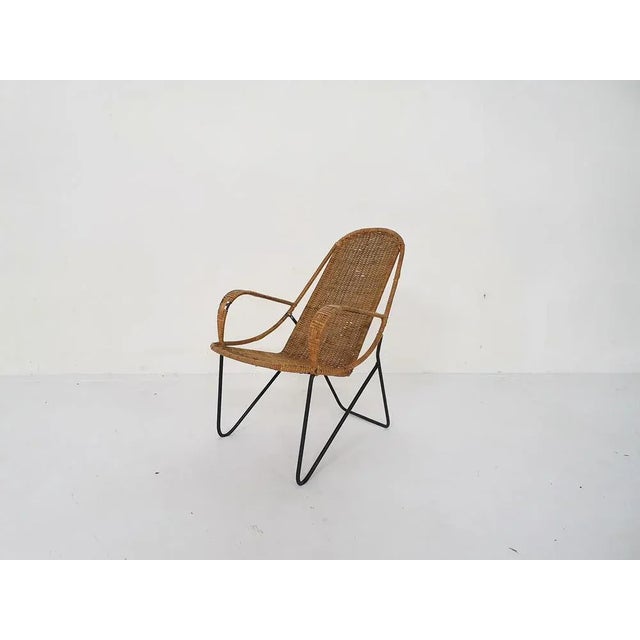 Rattan and Metal Children's Chair, 1950s For Sale - Image 12 of 12