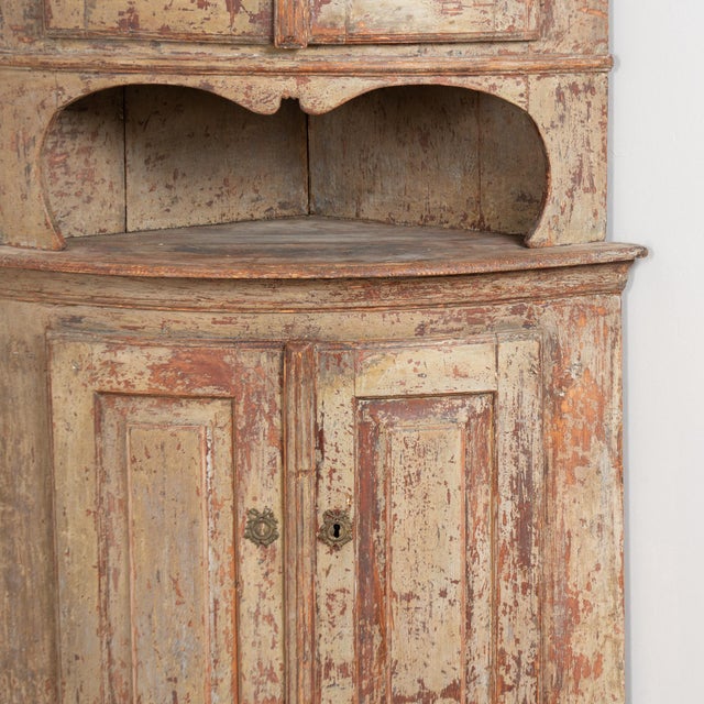Wood 19th Century Swedish Original Painted Pine Corner Cabinet For Sale - Image 7 of 14