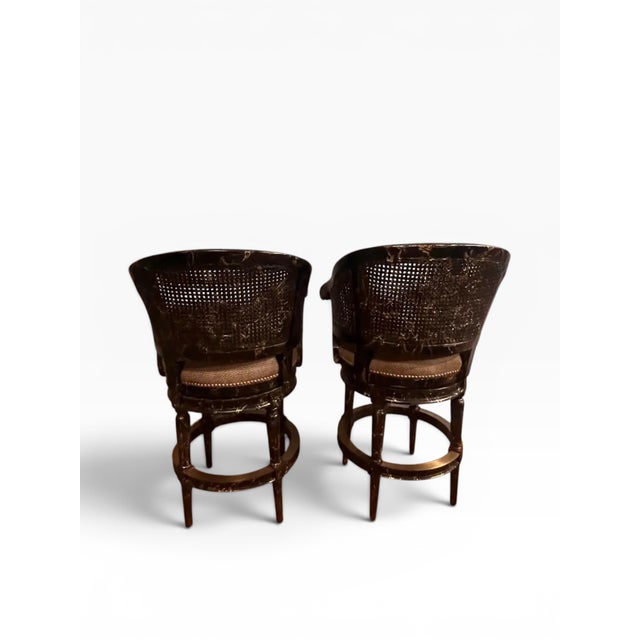 Pama Furniture Black and Gold Swivel Bar Stools - Set of 2 For Sale - Image 4 of 10