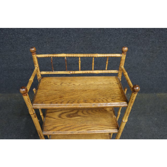 Early 20th Century Victorian Burnt Bamboo and Quarter-Sawn Oak Etagere For Sale - Image 5 of 10