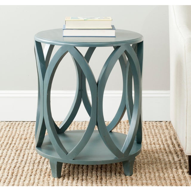 Modern Round Accent Table, Steel Teal For Sale - Image 3 of 4