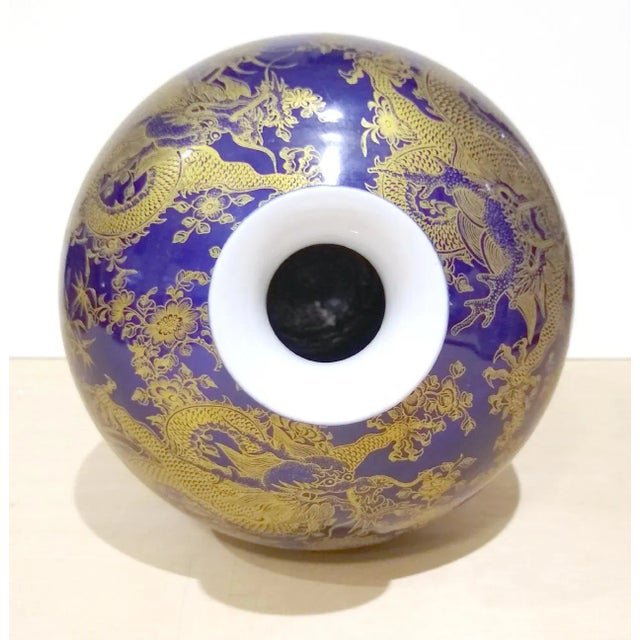 Republican Period Chinese Porcelain Cobalt Blue and Gold Dragon Mei Ping For Sale In Portland, OR - Image 6 of 8