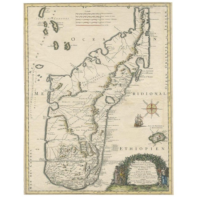 Antique map titled 'Isle d'Auphine, communement Nommée par les Europeens Madagascar, et St. Laurens, et par les Habitans...