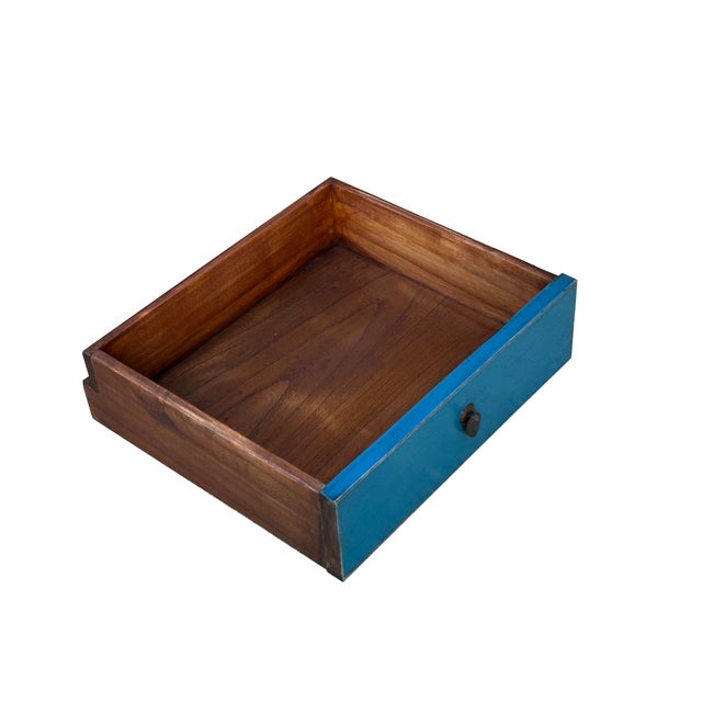 Wood 1990s Oriental Distressed Cerulean Blue Medallion Hardware End Table Nightstand For Sale - Image 7 of 10