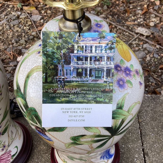 Ceramic Late 20th Century Pair of Botanical Bird Lamps From Vanderbilt Whitney Estate For Sale - Image 7 of 7