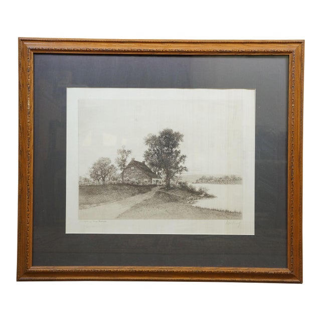 Antique Louise Howland King Signed Birthplace of George Washington Etching 30" For Sale