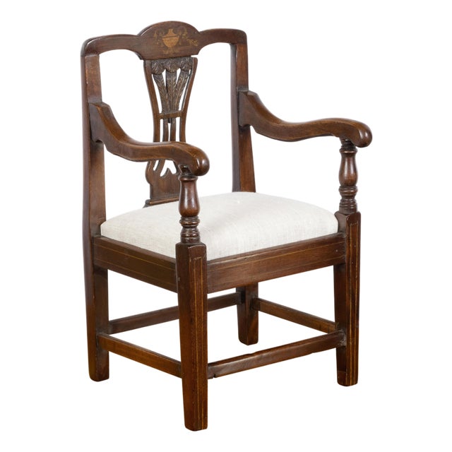 English 19th Century Mahogany Child's Chair with Feather Motifs and Marquetry For Sale