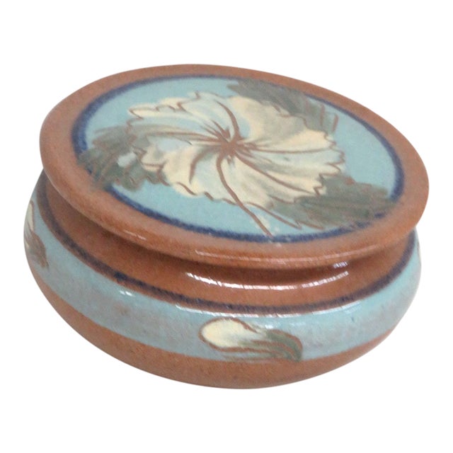 Pride Craft Barbados Floral Hand Painted Pottery Lidded Jar Trinket Box 4722b For Sale