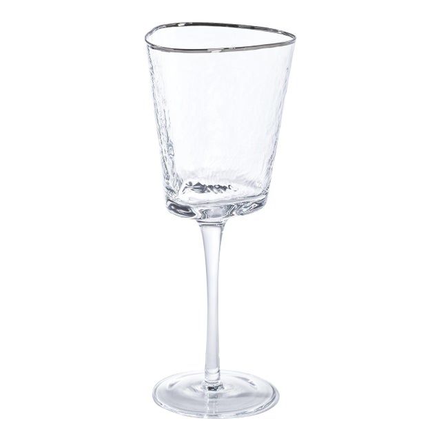 Aperitivo Triangular Wine Glass, Clear w/ Platinum Rim, Set of 4 For Sale