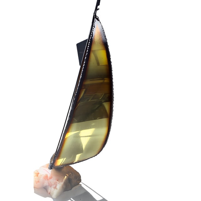 Metal 1960s Brass Sailboat Sculpture on Quartz by Jere Demott Mid Century Signed Nautical For Sale - Image 7 of 7