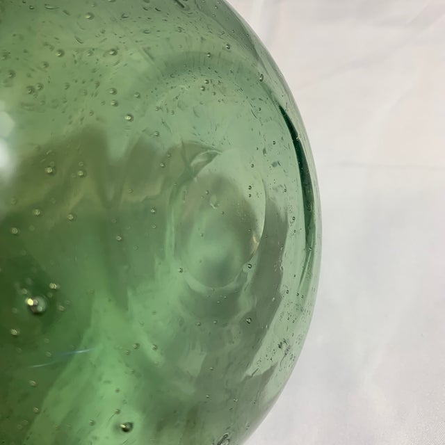 Vintage Mid-Century Hand-Blown Green Bubble Glass 6" Onion Vase - Polished Pontil For Sale - Image 4 of 4