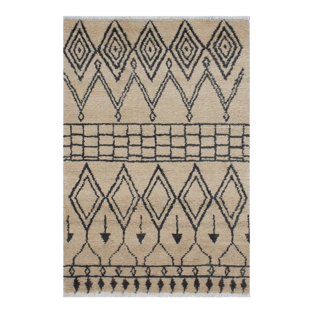 Moroccan Shag Beige/Gray Wool Rug - 3'9'' X 6'2'' For Sale