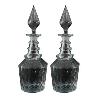 Pair of Georgian Style 19th Century Three Ring Glass Decanters with Spire Stoppe For Sale