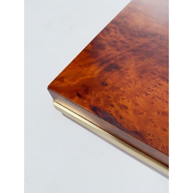 Mid-Century Modern Italian Square Coffe Table in Burl Wood and Brass, 1970s For Sale - Image 14 of 18