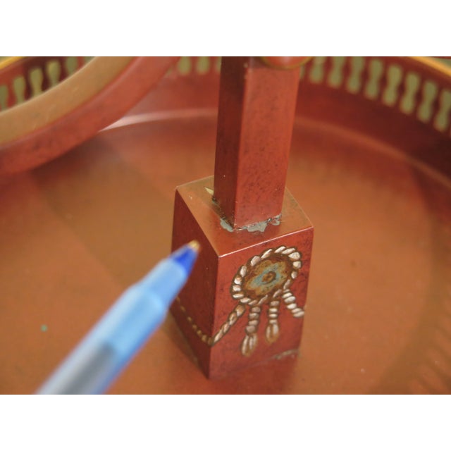 1990s Regency Style Red Toleware Decorative Desk or Table Lamp For Sale - Image 11 of 13