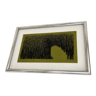Vintage Antonio Frasconi Woodcut Printed on Green Paper With New Silver / Wood Frame and Float Detail, Circa 1965 For Sale