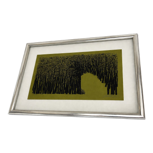 Vintage Antonio Frasconi Woodcut Printed on Green Paper With New Silver / Wood Frame and Float Detail, Circa 1965