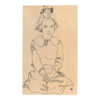 1960s Schiele Lithograph 60 Seated Girl Maria Steiner Reproduction For Sale
