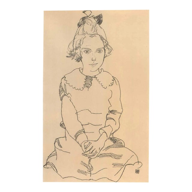 1960s Schiele Lithograph 60 Seated Girl Maria Steiner Reproduction For Sale