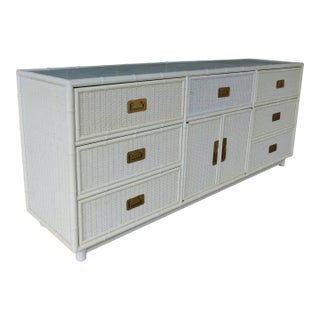 Faux Bamboo Campaign Style Wicker Dresser Coastal Style Attributed to Henry Link For Sale