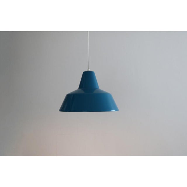 Industrial Petrol Blue Enamel Workshop Pendant Lamp by Louis Poulsen, Denmark, 1960s For Sale - Image 3 of 7