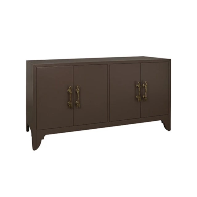 Contemporary Matthew Izzo Home Grace Chocolate Brown Four Door Buffet With Brass Tassel Door Pulls For Sale - Image 3 of 11