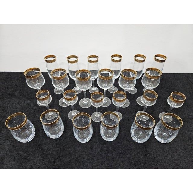 Vintage Gold Crystal Glasses, Set of 24, in Very Good conditions. Designed 1970 to 1979