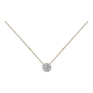 14K Yellow Gold Plated Sterling Silver 3/8 Cttw Diamond Cluster Pendant Necklace For Sale