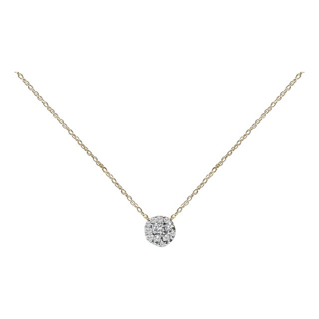 14K Yellow Gold Plated Sterling Silver 3/8 Cttw Diamond Cluster Pendant Necklace For Sale
