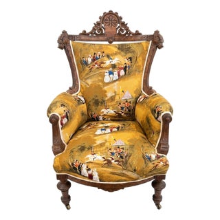 Victorian Renaissance Revival Walnut Library Armchair For Sale