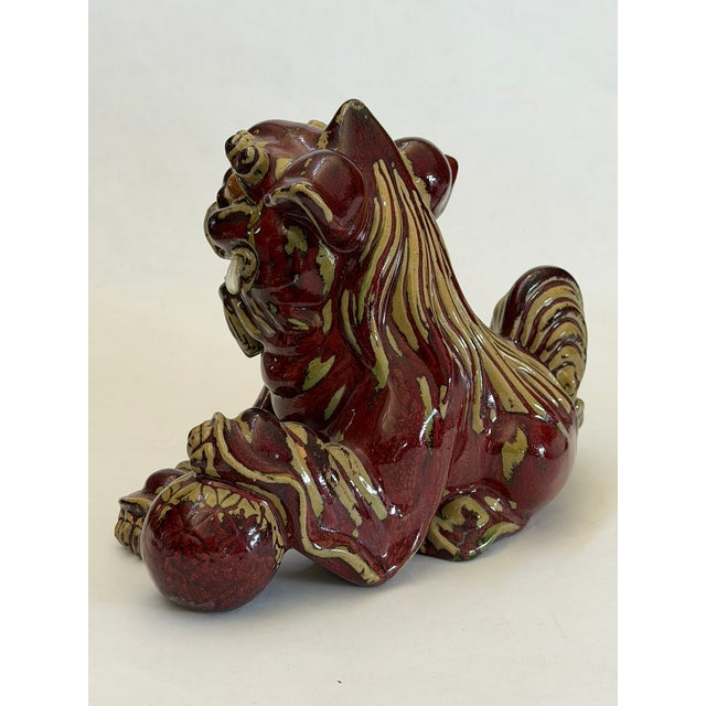 Ceramic Vintage Shiwan Pomegranate Red Foo Dog For Sale - Image 7 of 15