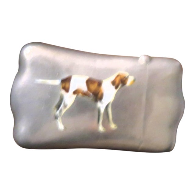 Antique Sterling and Enamel Match Safe (Vesta) With Hunting Dog, C. 1900 For Sale