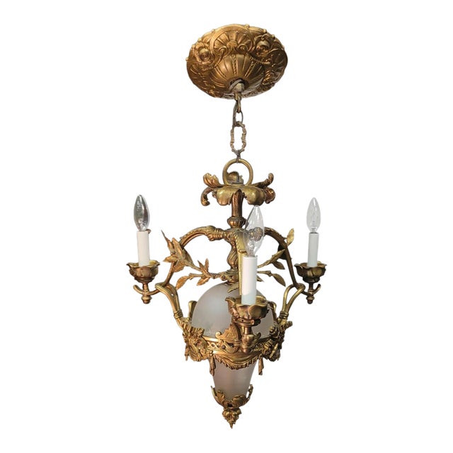 Antique French Gilt Bronze & Glass Small Chandelier For Sale