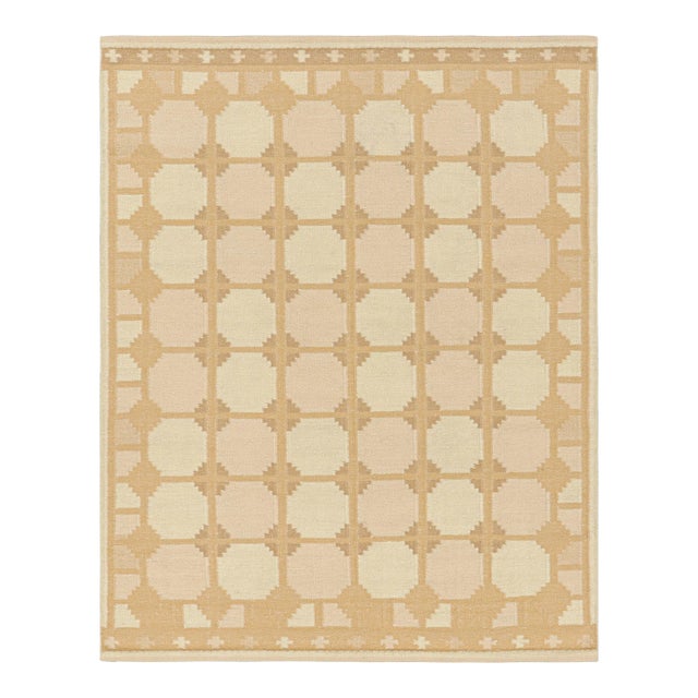 Rug & Kilim’s Scandinavian Style Rug in Peach and Beige-Brown Geometric Pattern - 8x10 For Sale