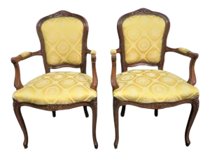 20th Century Louis XV Style Floral Carved Chairs - a Pair