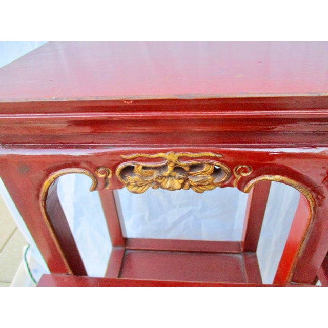 Red Chinese Red Lacquer Tall Plant Tables - A Pair of 2 For Sale - Image 8 of 17