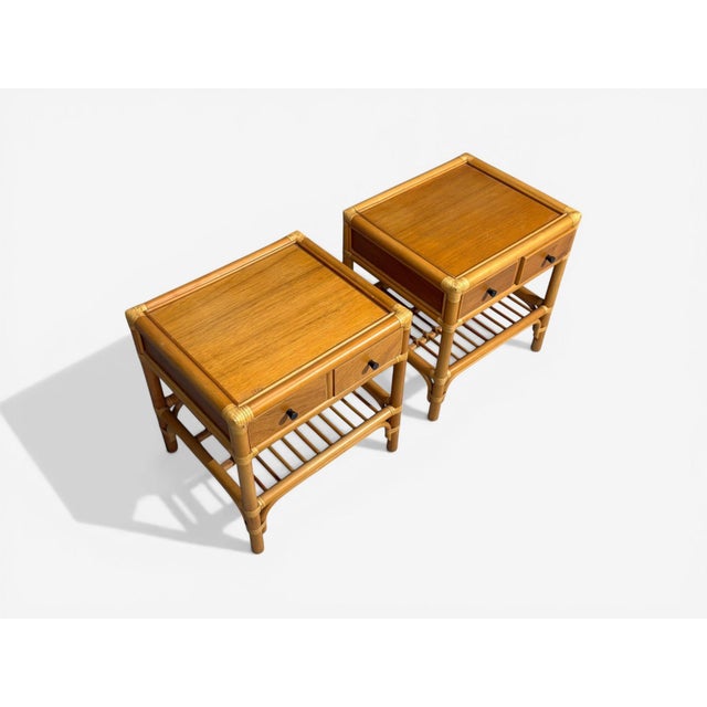 Brown Kenneth Bergenblad, Nightstands, Bamboo, Rattan, Brass, Sweden, 1970s For Sale - Image 8 of 13