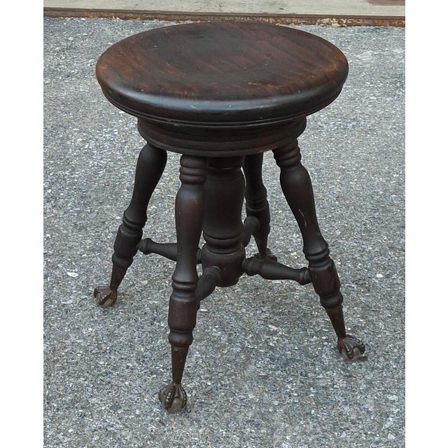 Late 19th Century 19th Century Oak Revolving Piano Stools With Glass Ball Claw Feet For Sale - Image 5 of 12