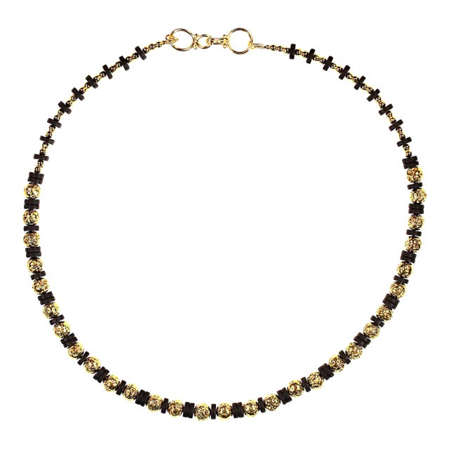 Ajd 18 Inch Gold Wash Lava Rock and Matt Black Onyx Necklace For Sale