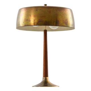 Table Lamp in Brass and Teak attributed to Svend Aage Holm Sørensen, 1950s For Sale