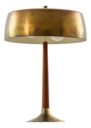 Table Lamp in Brass and Teak attributed to Svend Aage Holm Sørensen, 1950s