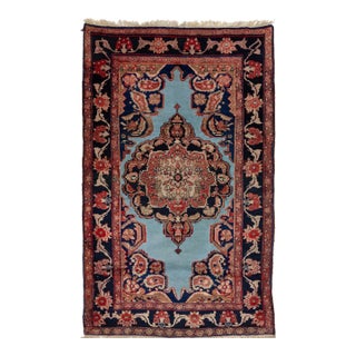 Medallion Designed Handmade Mahal Wool Rug in Blue From the 1920s For Sale