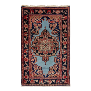 Medallion Designed Handmade Mahal Wool Rug in Blue From the 1920s